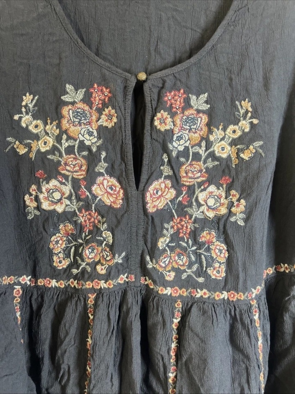 American Eagle Outfitters Navy Blue Floral Embroidered Peasant Blouse - Picture 5 of 10